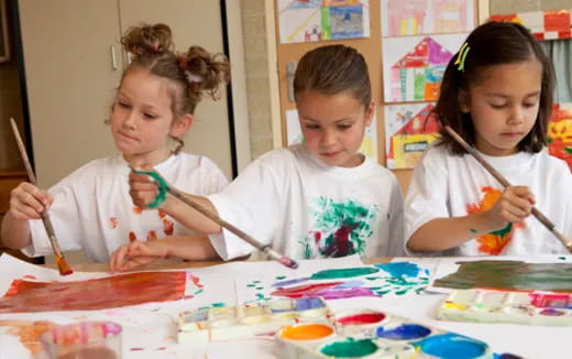 a group of children painting