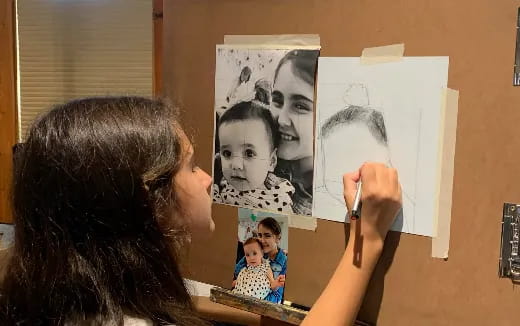 a woman holding a picture