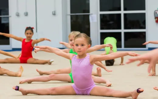 a group of children exercising