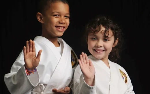 a boy and girl smiling